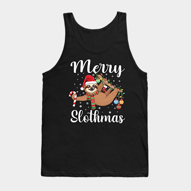 Merry Slothmas Christmas sloth pajamas Santa hat Xmas sloth Tank Top by UNXart